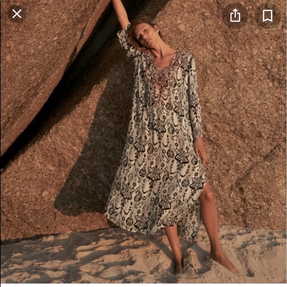 Zara Black and White Patterned Midi Dress